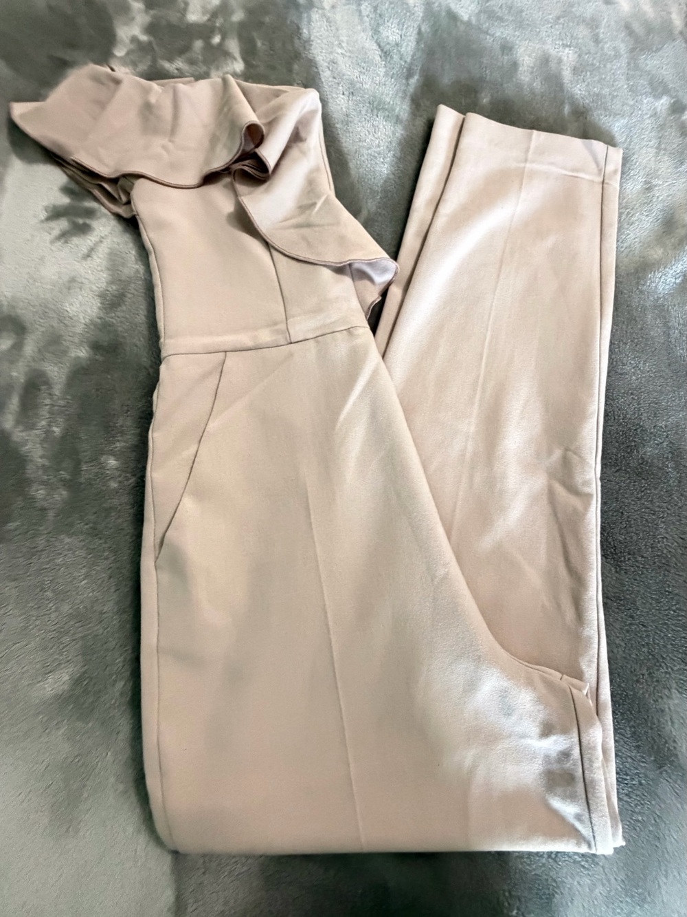 Miss Selfridge Cream Ruffle-Neck Jumpsuit